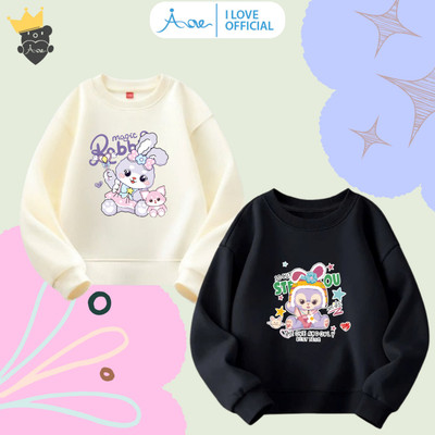 [MỚI] Áo SWEATER cho bé AORE Stellalou, Áo nỉ dài tay cổ tròn chất nỉ da cá in hình Thỏ Rabbit, DISNEY cho bé gái 9-35kg