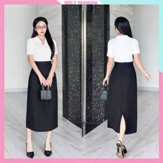  Chân váy xẻ tà midi dáng dài chữ A Mely Fashion có bigsize cạp cao che giấu bụng tốt tôn eo hách dáng trẻ trung CV59-02 