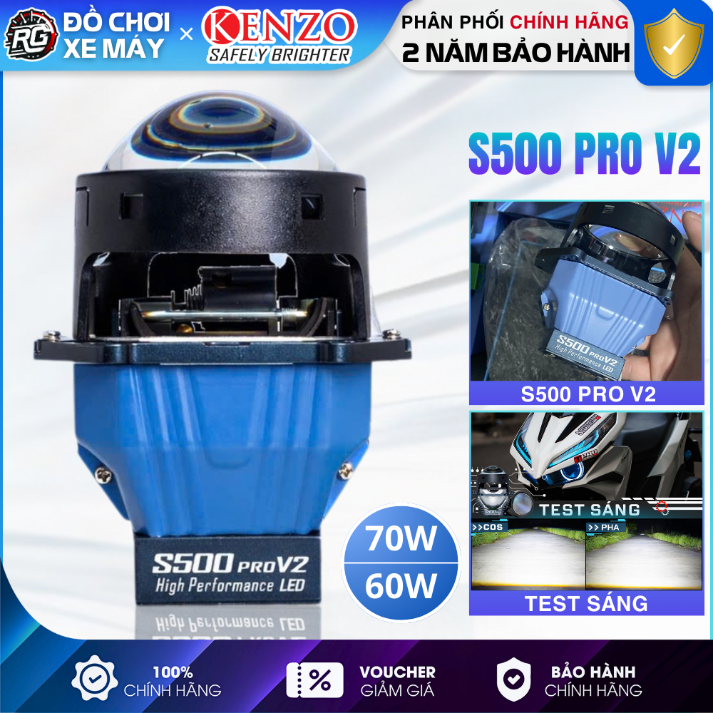 Kenzo S500 Pro V2 2025 - Đèn Bi Cầu Led S500 Pro 70W Siêu Sáng, Nhiệt Màu 5500K - Bảo Hành 24 Tháng