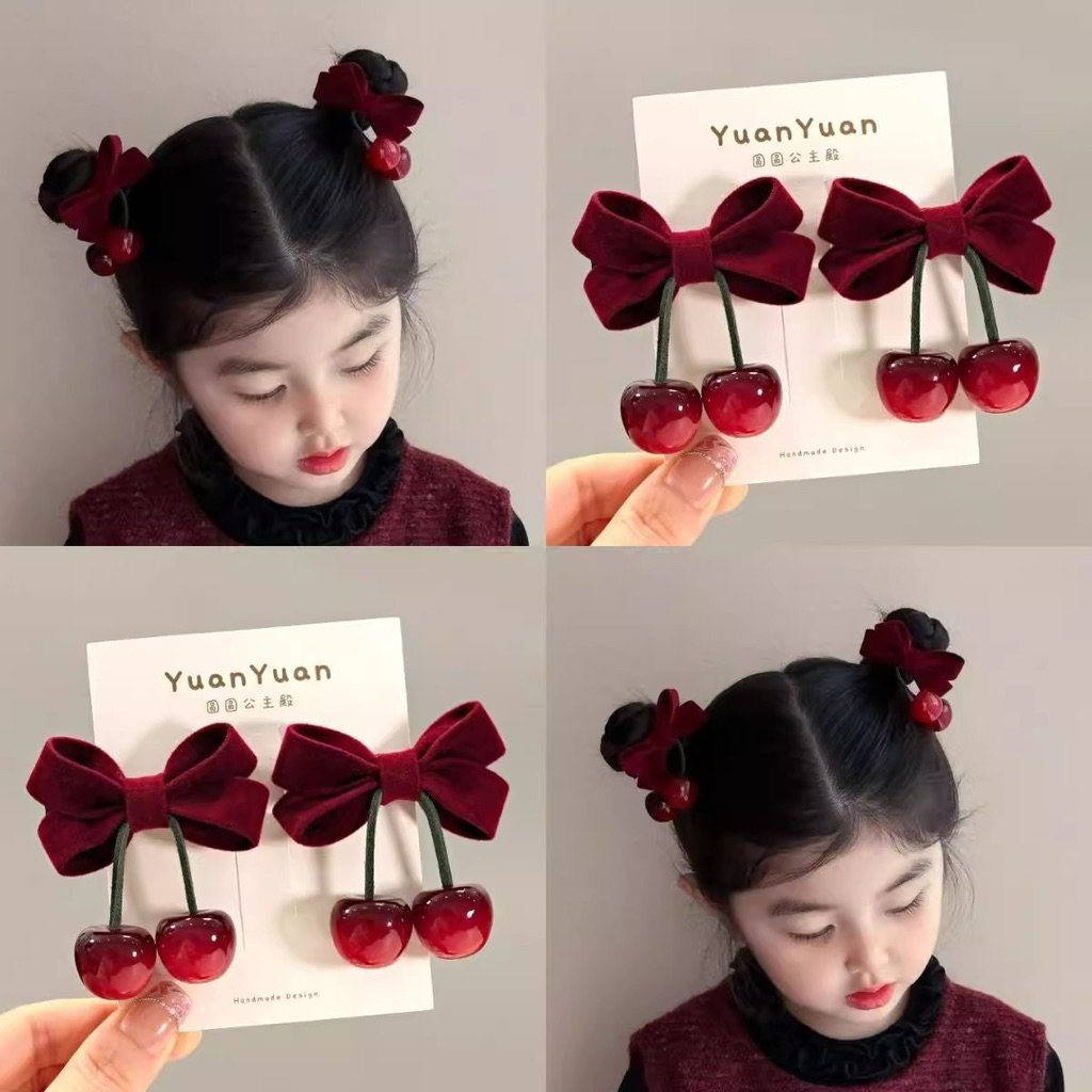 (bé từ 3 tuổi )Sét 2 kẹp nơ nhung đỏ chery anh đào, xinh xắn dễ thương cho bé gái