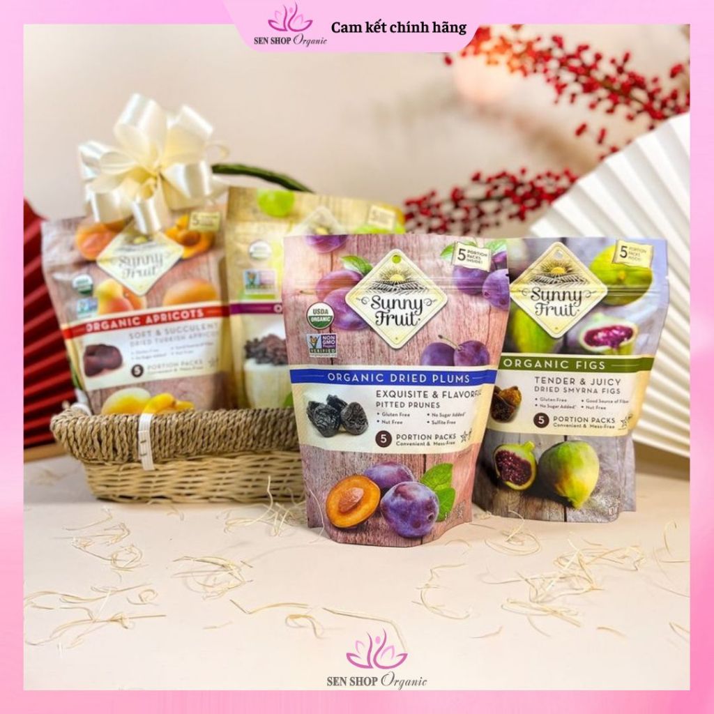 Mận khô, Cherry khô, Sung khô sấy không đường Hữu Cơ Sunny Fruits - Organic Dried Plums, tart Cherries, Dried figs