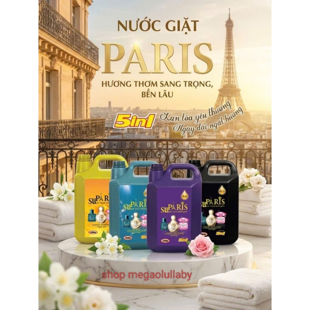 combo Thùng 4 can nước giặt PARIS 5L hương lựu tre (4*5L=20L)