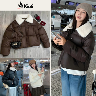  Áo phao nữ Cổ Lông Vải Da Hàng Quảng Châu mẫu mới KiuTi áo kháo phao nữ mùa đông đẹp nhất trần bông Áo khoác nữ ấm 