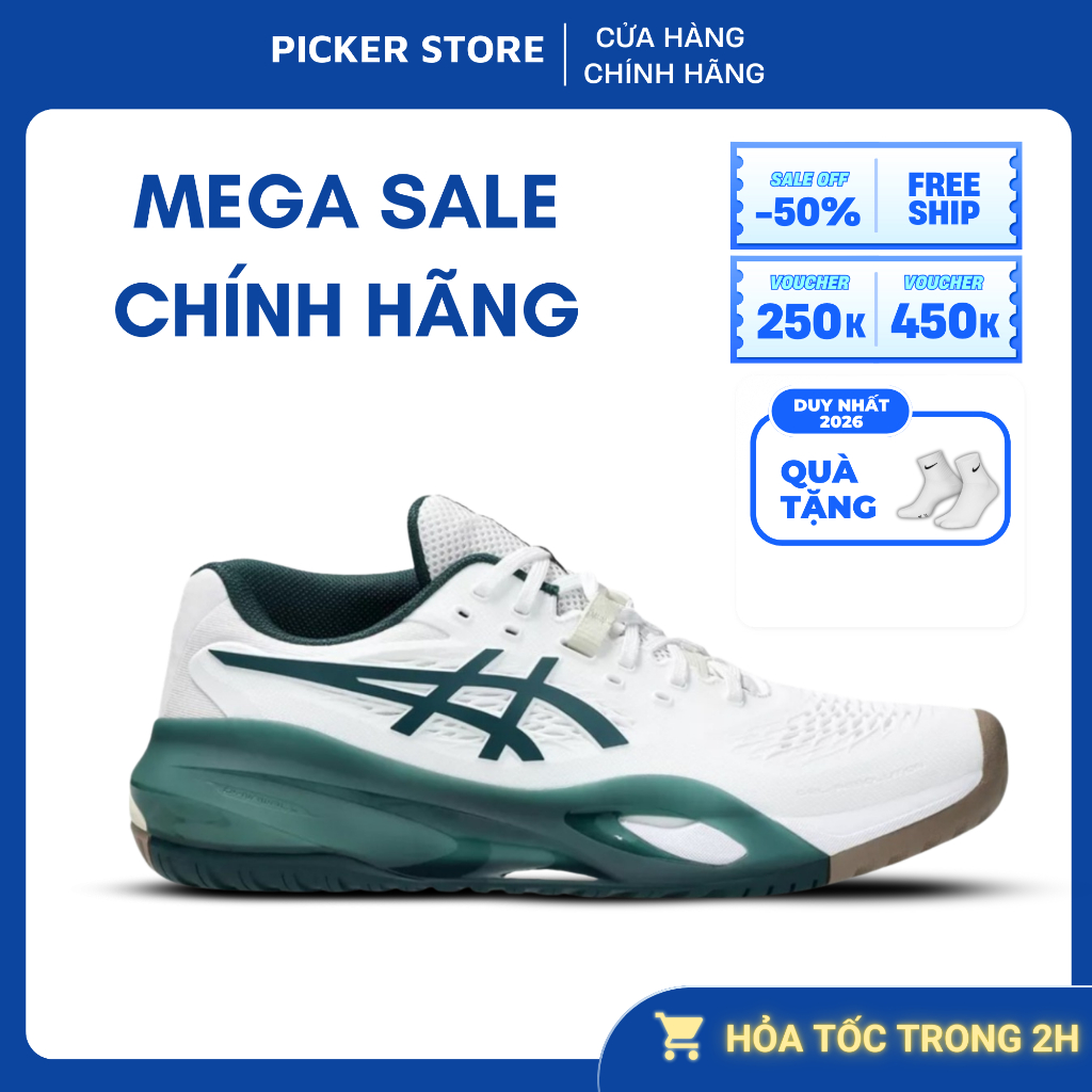 Giày Thể Thao Chơi Pickleball, Tenis ASICS GEL-RESOLUTION X WHITE SAXON GREEN chính hãng PICKER SHOE