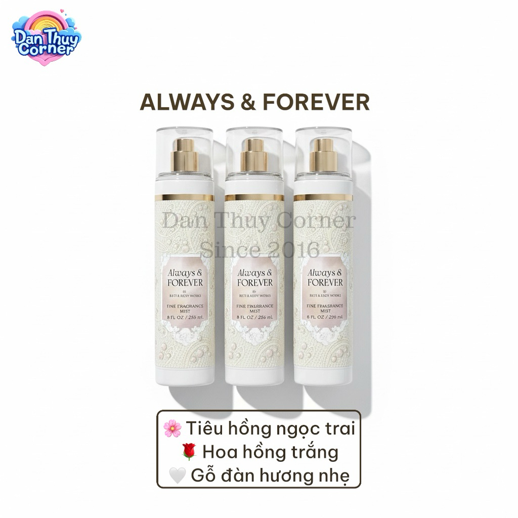 Xịt Thơm Toàn Thân Body Mist Always & Forever Bath & Body Works 236ml – Hương tiêu hồng, hoa hồng tr