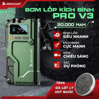  Bơm Lốp Kích Bình Ô Tô V3 PRO 20.000mAh 4in1 MEDICAR - Combo bơm lốp kích bình đèn led sạc dự phòng thế hệ mới 