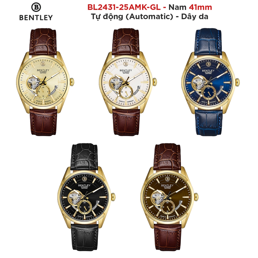 Đồng hồ Bentley Nam Dây da BL2431-25AMK-GL Đen / Nâu / Vàng / Xanh / Trắng