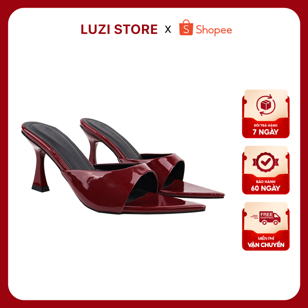 Giày cao gót nữ Luzi Shoes mũi nhọn quai ngang da bóng , Guốc cao gót nữ hở gót cao 7P M202