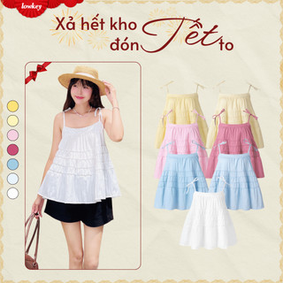   LẤY SIZE THEO SỐ ĐO V1  K5215 LOWKEY_ÁO HAI DÂY BABYDOLL TẦNG BỒNG XÒE THOÁNG MÁT 