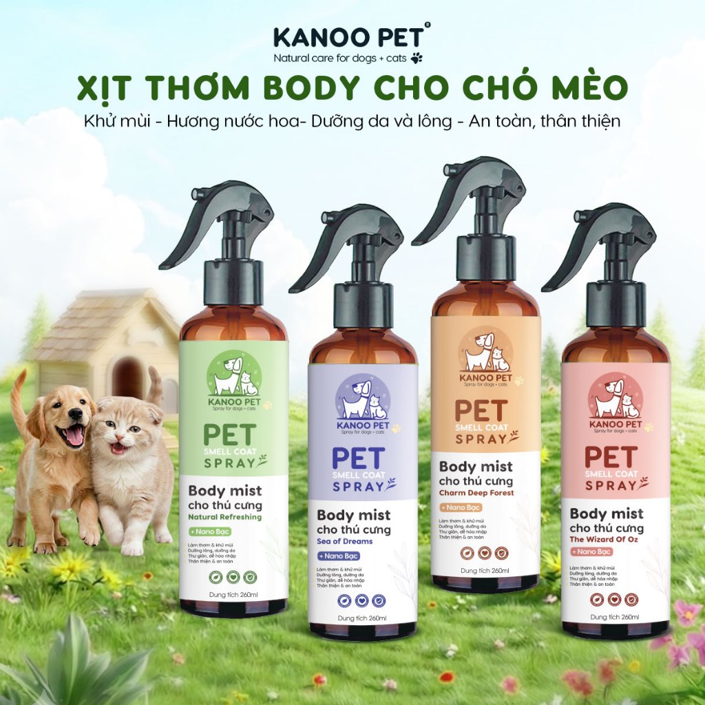 Body mist cho chó mèo Kanoo Pet - khử mùi hôi, làm thơm thú cưng, hương nước hoa cao cấp