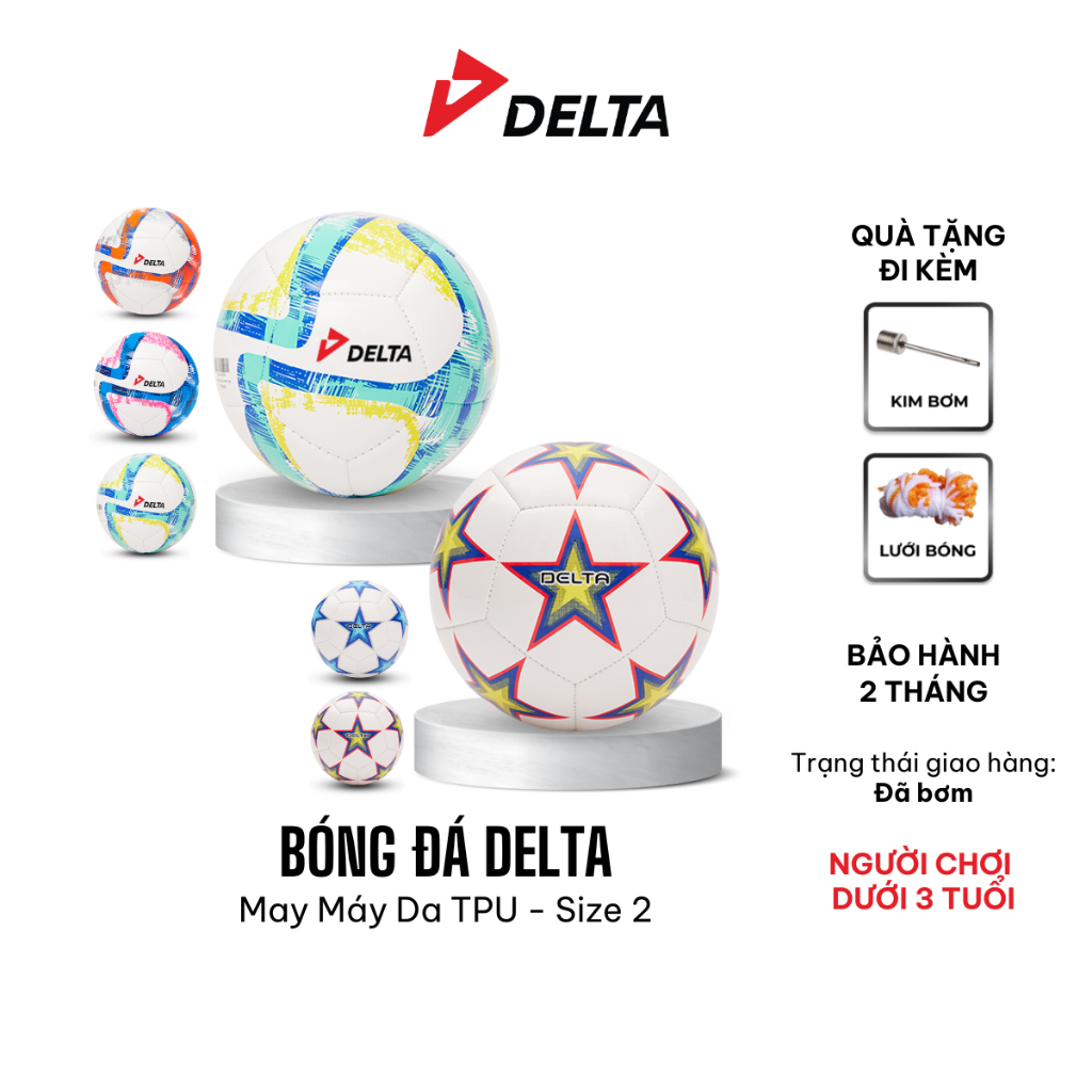 Bóng Đá Mini Trẻ Em DELTA 2M Size 2 May Máy Da TPU Mềm Nhẹ Êm Nhiều Màu Cho Bé 1-3 Tuổi DELTMINI02