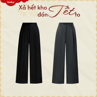   OUTLET-KHÔNG ĐỔI TRẢ  1K2007 LOWKEY_QUẦN ỐNG RỘNG  CẠP CAO DÁNG SUÔNG CHẤT COTTON LẠNH THOÁNG MÁT 
