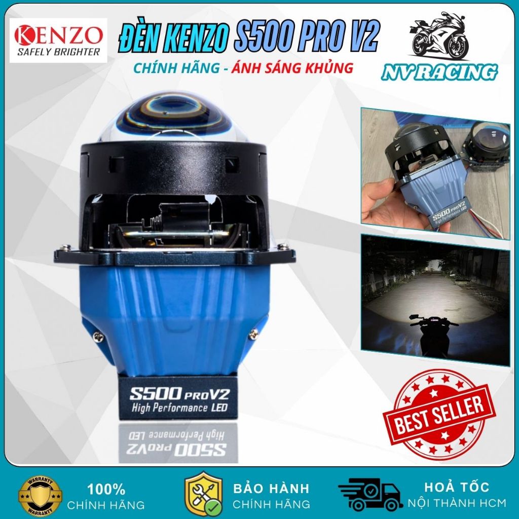S500 Pro V2, Đèn Bi Cầu Kenzo S500 Pro Ver 2 65W Dễ Lắp Đặt Đáp Ứng Mọi Nhu Cầu Tăng Sáng - BH 2 Năm