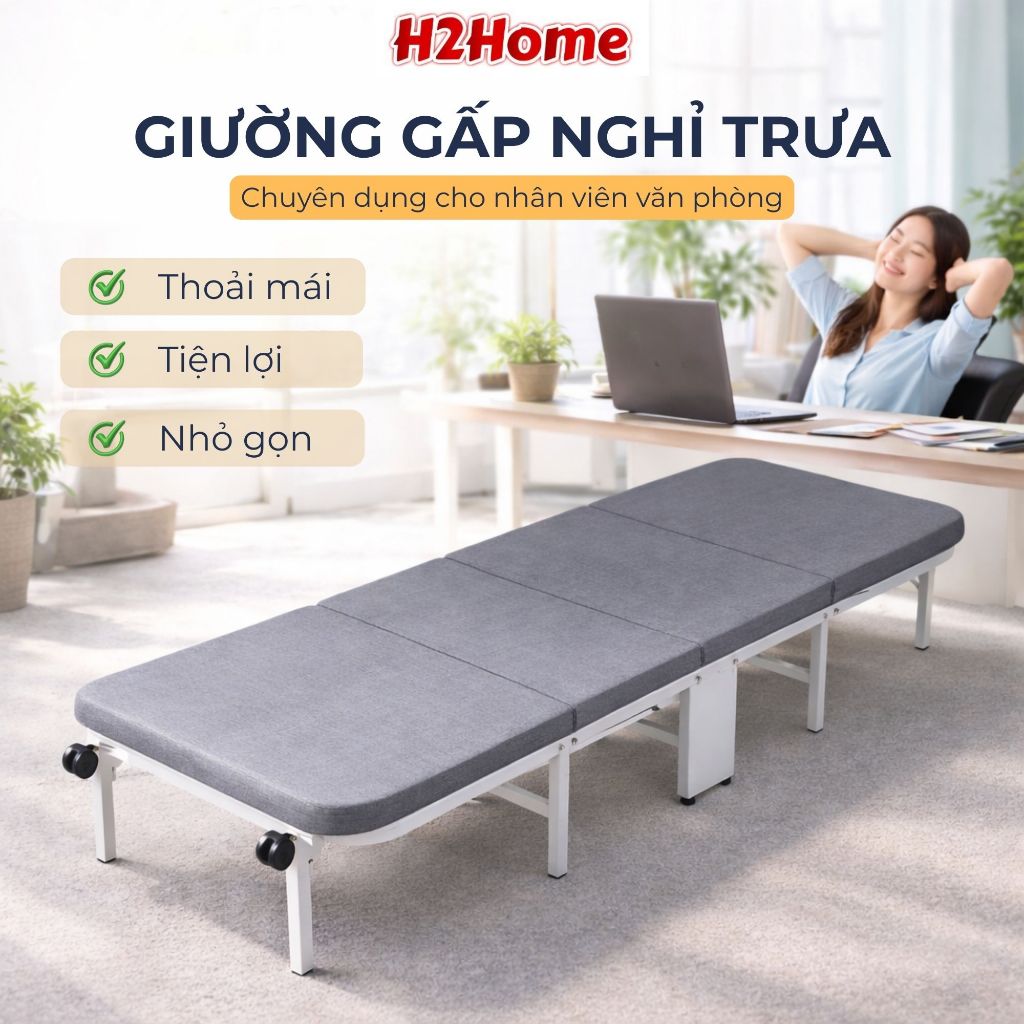 Giường gấp 4 khúc khung thép H2home – Phiên bản tiêu chuẩn – Gọn nhẹ, giá tiết kiệm