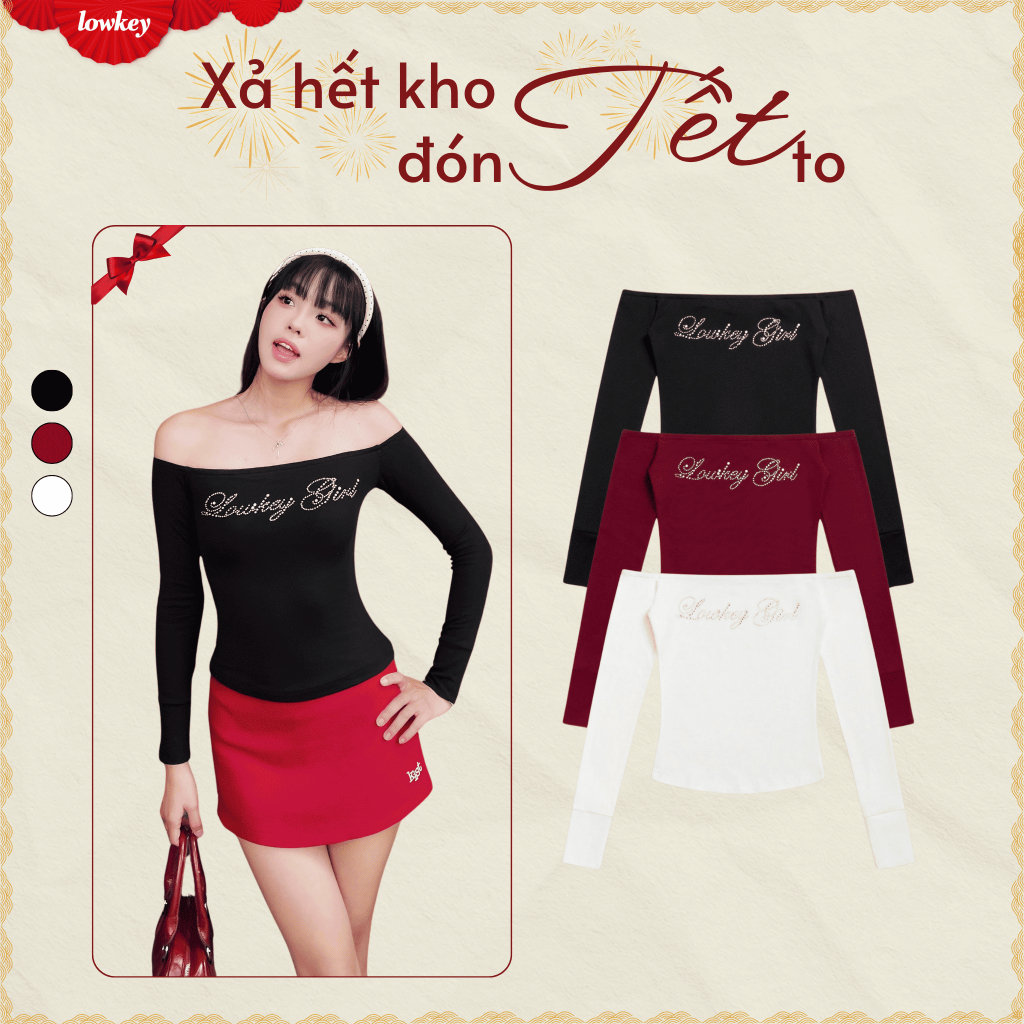 [XẢ KHO ĐÓN TẾT] K5222 LOWKEY_ÁO TRỄ VAI DÀI TAY ÔM BODY ĐÍNH ĐÁ LOWKEY GIRL THUN BORIP CO GIÃN, THO