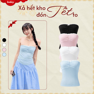  K5217 LOWKEY_ÁO ỐNG VIỀN REN ĐÍNH NƠ CHẤT THUN TĂM EM BÉ CO GIÃN MỀM MẠI 