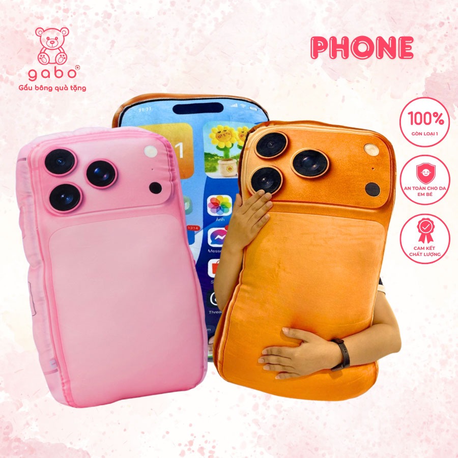 Gấu Bông Điện Thoại IP17, Gối ôm 3D in hình iPhone 17 Pro Max Cam Sa Mạc, Phiên bản giới hạn Hồng La