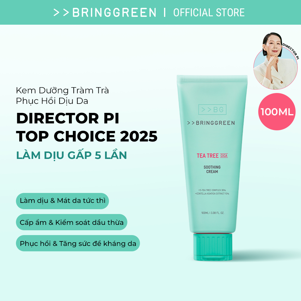 [Bring Green Chính hãng] Kem dưỡng ẩm Làm Dịu da Tràm Trà Bring Green Tea Tree Cica Soothing Cream 1