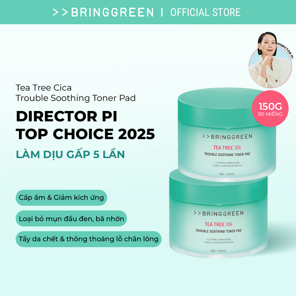 [Bring Green Chính hãng] Bông tẩm Nước hoa hồng Tràm Trà Bring Green Tea Tree Cica Trouble Soothing 