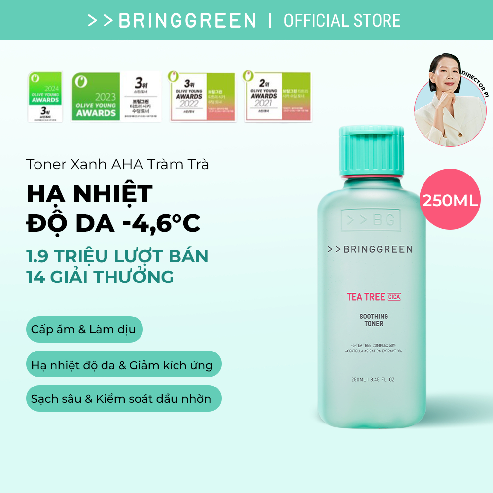 [Bring Green Chính hãng] Nước hoa hồng Tràm Trà Bring Green Tea Tree Cica Soothing Toner 250ml