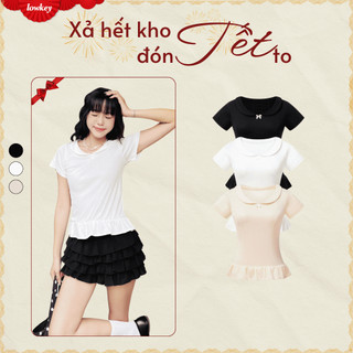  K5216 LOWKEY_ÁO THUN CỔ SEN TAY NGẮN NHÚN LAI BÈO CHẤT THUN COTTON HỌA TIẾT CO GIÃN MỀM MẠI 
