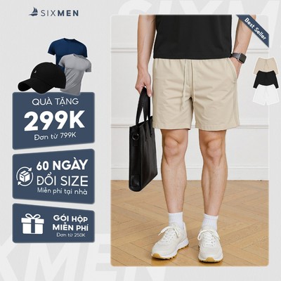 Quần short kaki đai chun nam cao cấp SIXMEN vải kaki tây xuất xịn, co giãn
