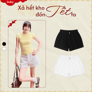  K2010 LOWKEY_QUẦN SHORT KAKI NỮ TRẮNG ĐEN CHẤT VẢI DÀY DẶN PHONG CÁCH BASIC 