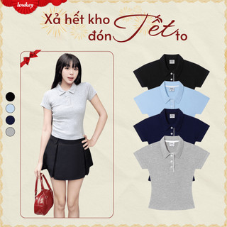  K5214 LOWKEY_ÁO THUN POLO NỮ TAY NGẮN PHỐI REN CHẤT COTTON BORIP ÔM BODY CO GIÃN THOÁNG MÁT 