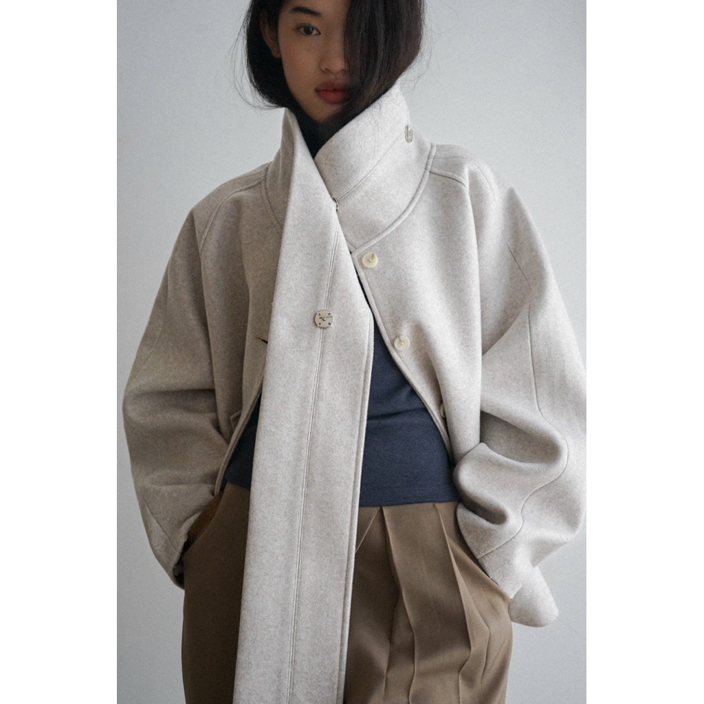 ÁO KHOÁC DẠ XÁM /ou'ba:d/ form Boxy Freesize kèm khăn choàng cổ nút bấm tùy chỉnh