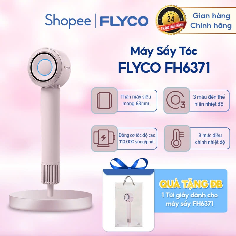 Máy Sấy Tóc Siêu Tốc Flyco FH6371 Sức Gió Siêu Bão Mang Theo 200tr Anion Kết Hợp Công Nghệ Sấy Lạnh