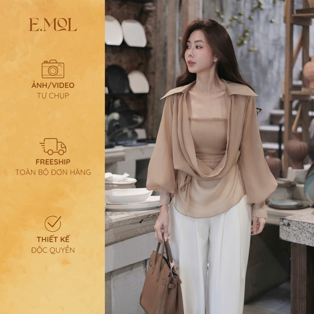  Áo TƠ cổ bẻ kèm quây có dây buộc eo E.MOL 