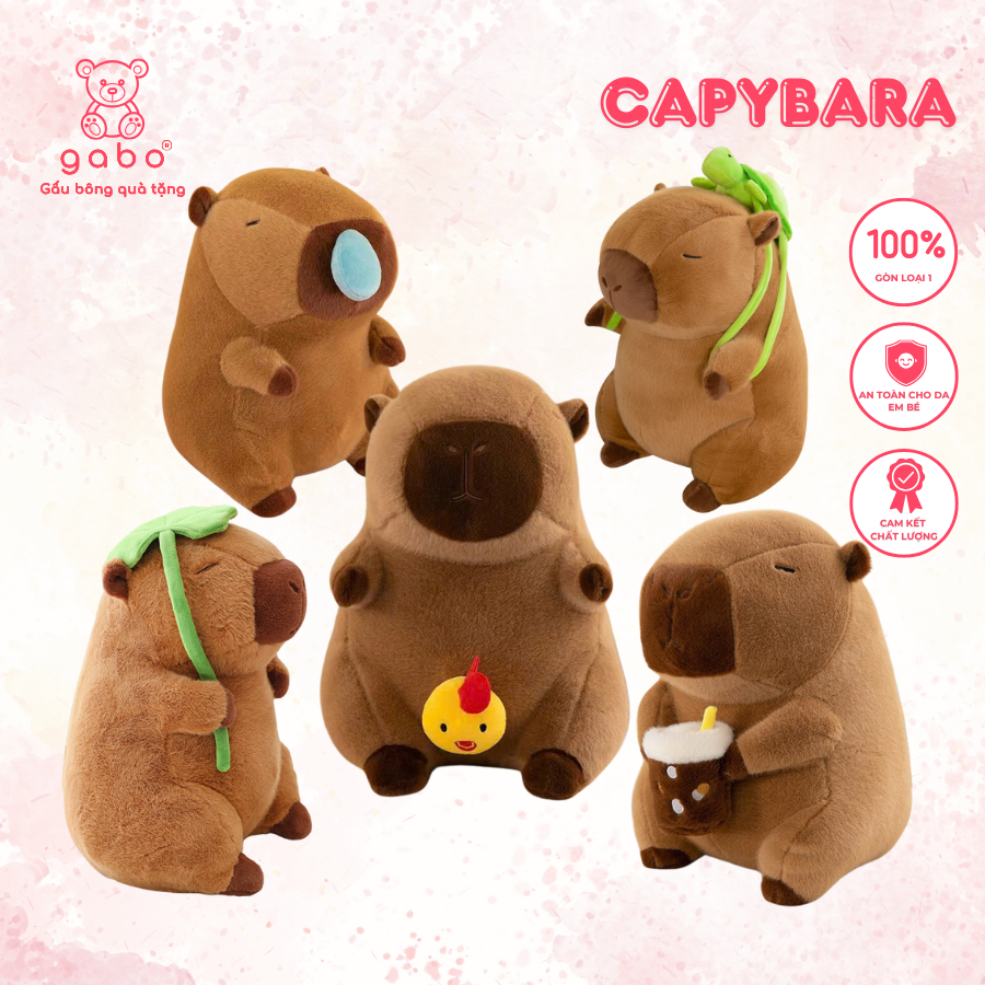 Gấu bông Capybara chảy mũi đáng yêu, Chuột lang nước đeo balo rùa lông siu mượt quà tặng sinh nhật  