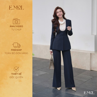  Set 3 món áo vest cổ U và quần gân kèm áo len xước đính tag E.MOL 