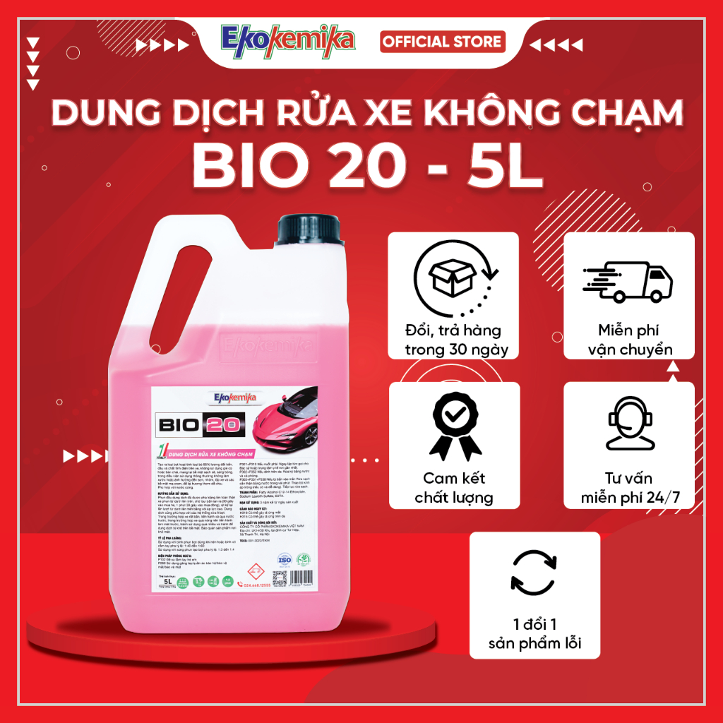 Dung Dịch Rửa Xe Không Chạm, Rửa Ô Tô, Xe Máy Ekokemika Bio 20 5L