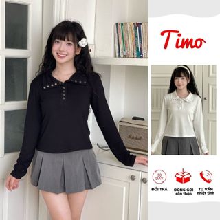  Áo thun nữ tay dài cổ bẻ phong cách Hàn Quốc form đẹp chất thun Zip dày dặn  kèm quà tặng  AOT095 