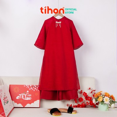 Sét áo dài cách tân cho bé gái TIHON chất liệu lụa mềm mại màu sắc dễ thương SET0744074