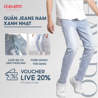 Quần jean nam HAVADOSHOP boy phố dáng skinny ống bó màu xanh nhạt trơn, chất bò co dãn 4 chiều cao cấp C32 mới