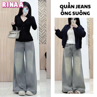  Quần jeans nữ ống suông nữ cạp cao MIAA chất jean dày dặn lưng cao cực tôn dáng quần suông bò jean 