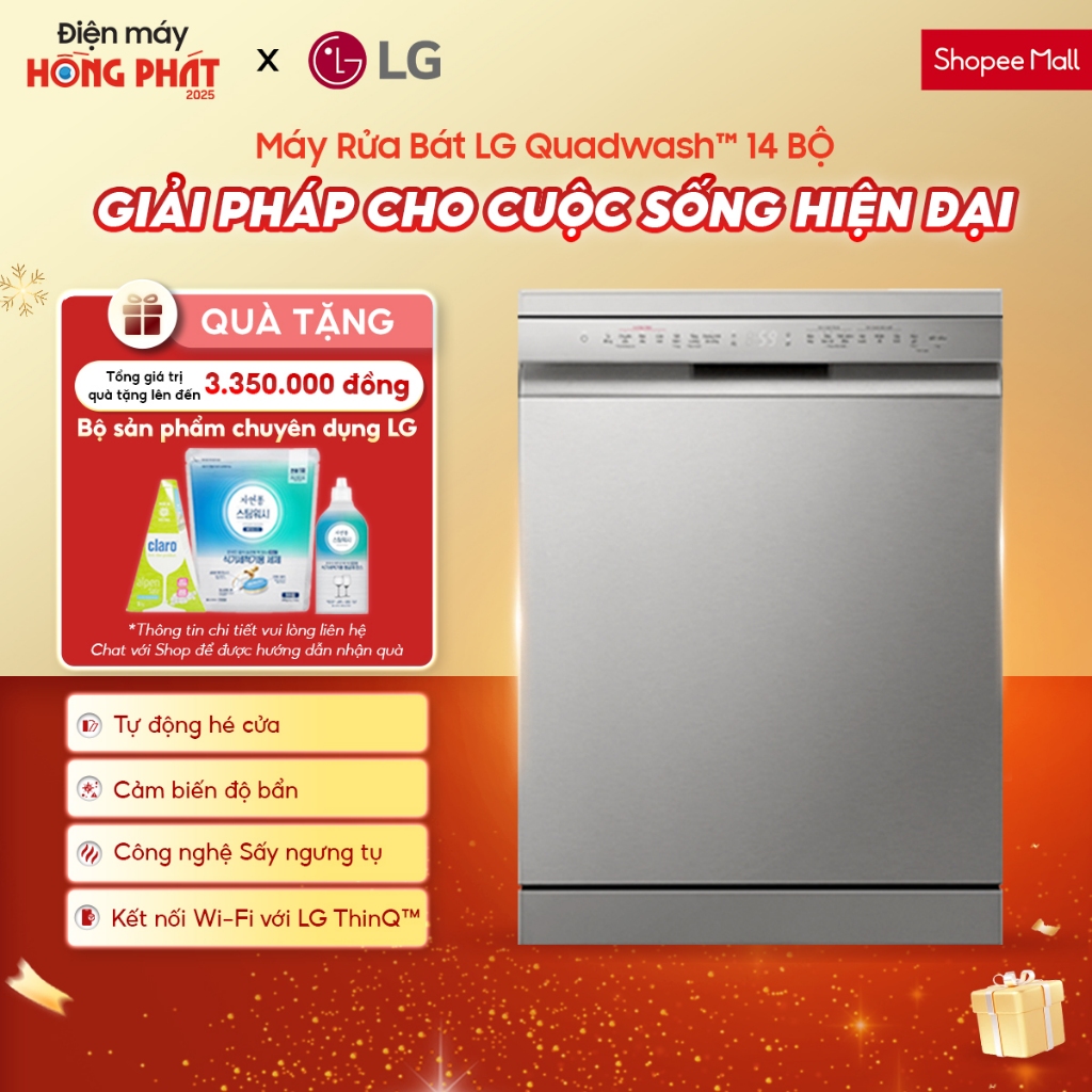 Máy Rửa Bát LG Quadwash TrueSteam™ Màu Bạc Ghi Sáng - LDT14SVA4