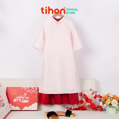 Áo dài cho bé gái TIHON cao cấp phong cách truyền thống chất liệu lụa mềm mại SET0744074