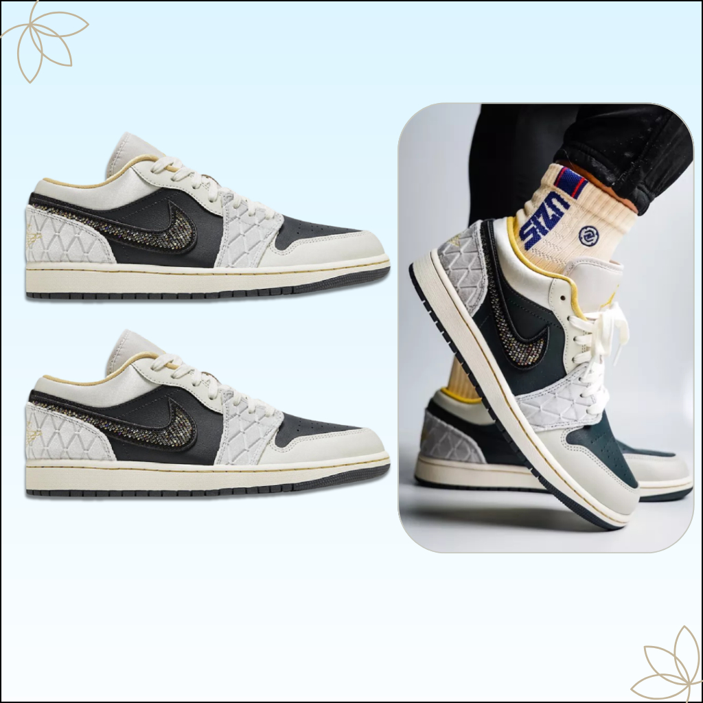 Giày Thể Thao JD1 Low Beaded Swoosh – Sneaker Nam Nữ JD Thấp Cổ Kem Đen [Tặng Box Bảo Vệ]