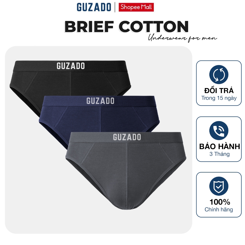 Combo 3 Quần Lót Nam Guzado Mẫu Casual Brief Kháng Khuẩn Hút Ẩm Cực Tốt,Co Giãn Thoải Mái CB3GBF