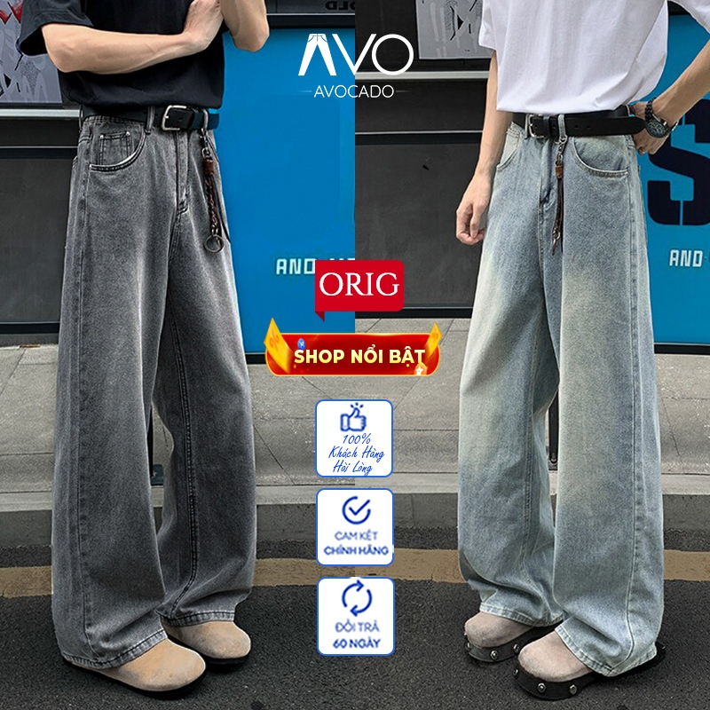 Quần Bò jeans baggy nam cạp cao phom xuông ống suông rộng lỡ cao cấp Avocado