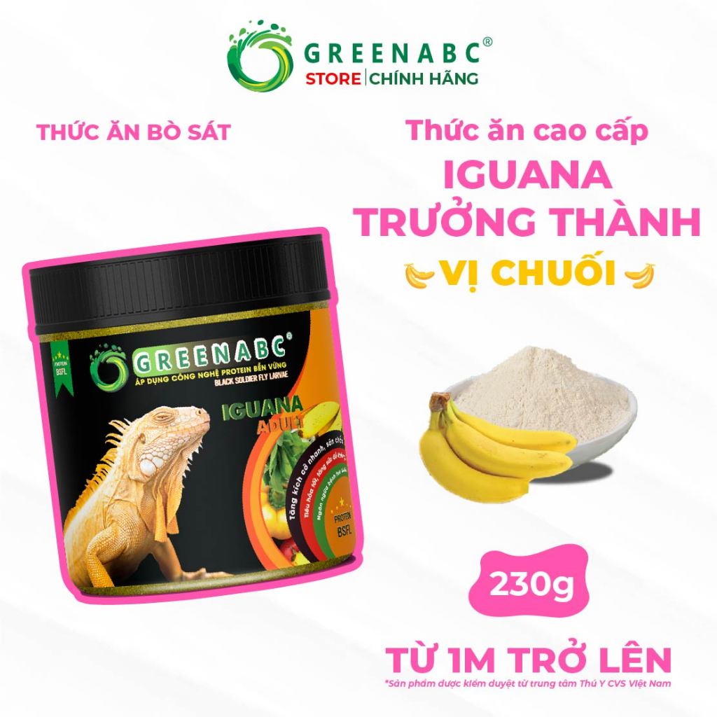 Thức ăn Iguana Trưởng Thành GREENABC. Vị chuối dùng cho Iguana từ 1m trở lên – Gai bung, gù cao, dán