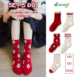  BST Set 5 Đôi Tất Lolita SanSan For Kids Cho Bé Gái cotton tự nhiên phong cách Lolita bánh bèo 