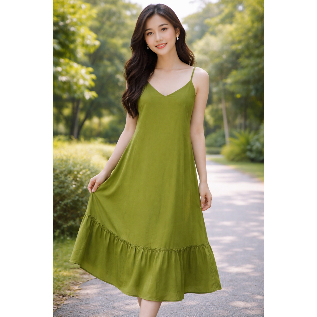 Váy ngủ 2 dây lụa mềm mịn ,đàm lụa dáng dài nhúng bèo đuôi cá Dreamy VD06