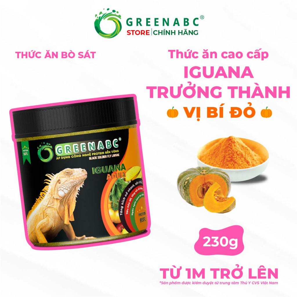 Thức ăn Iguana Trưởng Thành GREENABC. Vị bí đỏ dùng cho Iguana từ 1m trở lên – Gai bung, gù cao, dán