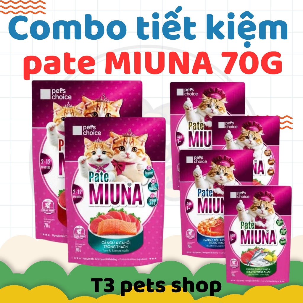 combo tiết kiệm 12 gói - 24 gói Pate Miuna 70gr cá ngừ dạng thạch dành cho mèo trưởng thành và mèo c