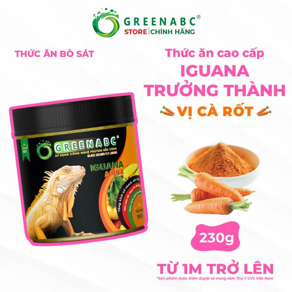 Thức ăn Iguana Trưởng Thành GREENABC. Vị cà rốt dùng cho Iguana từ 1m trở lên – Gai bung, gù cao, dá