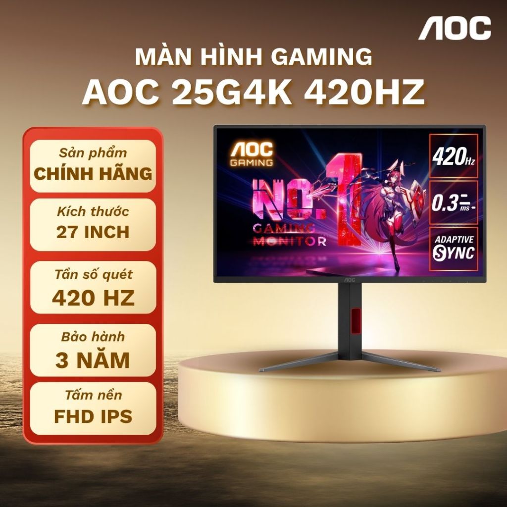 Màn hình gaming AOC 25G4K 25' Fast IPS 420Hz 0.3ms bảo hành chính hãng 3 năm